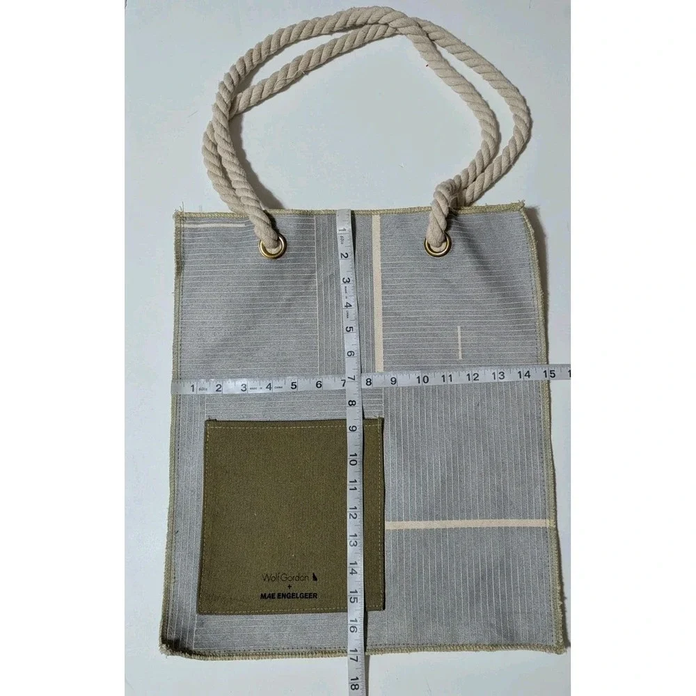 Wolf Gordon & MAE ENGELGEER Tote Fabric Shopper w/Rope Straps Beach Grey